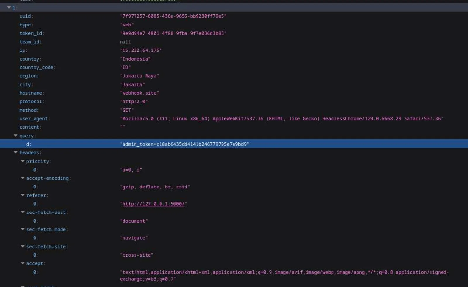 admin_token tertangkap di webhook.site