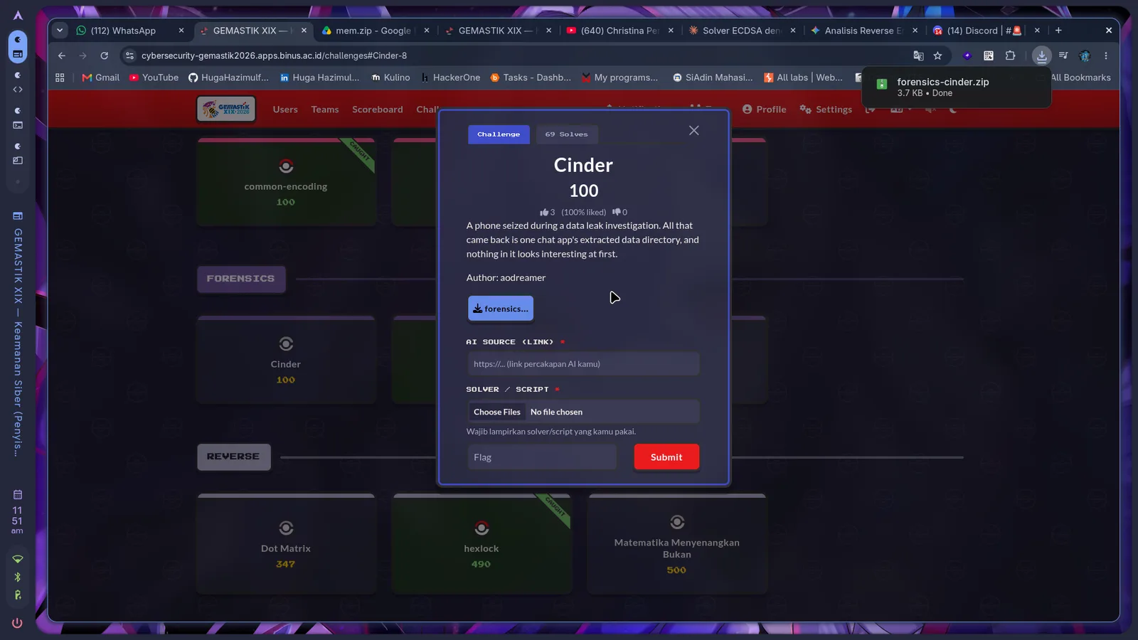Modal soal Cinder