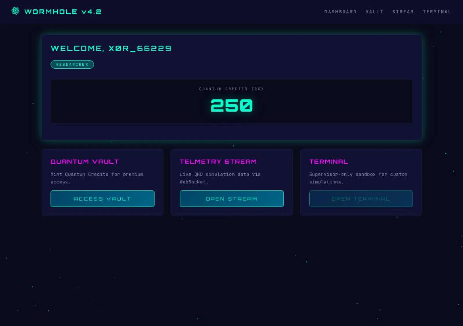 Dashboard awal: researcher, terminal terkunci