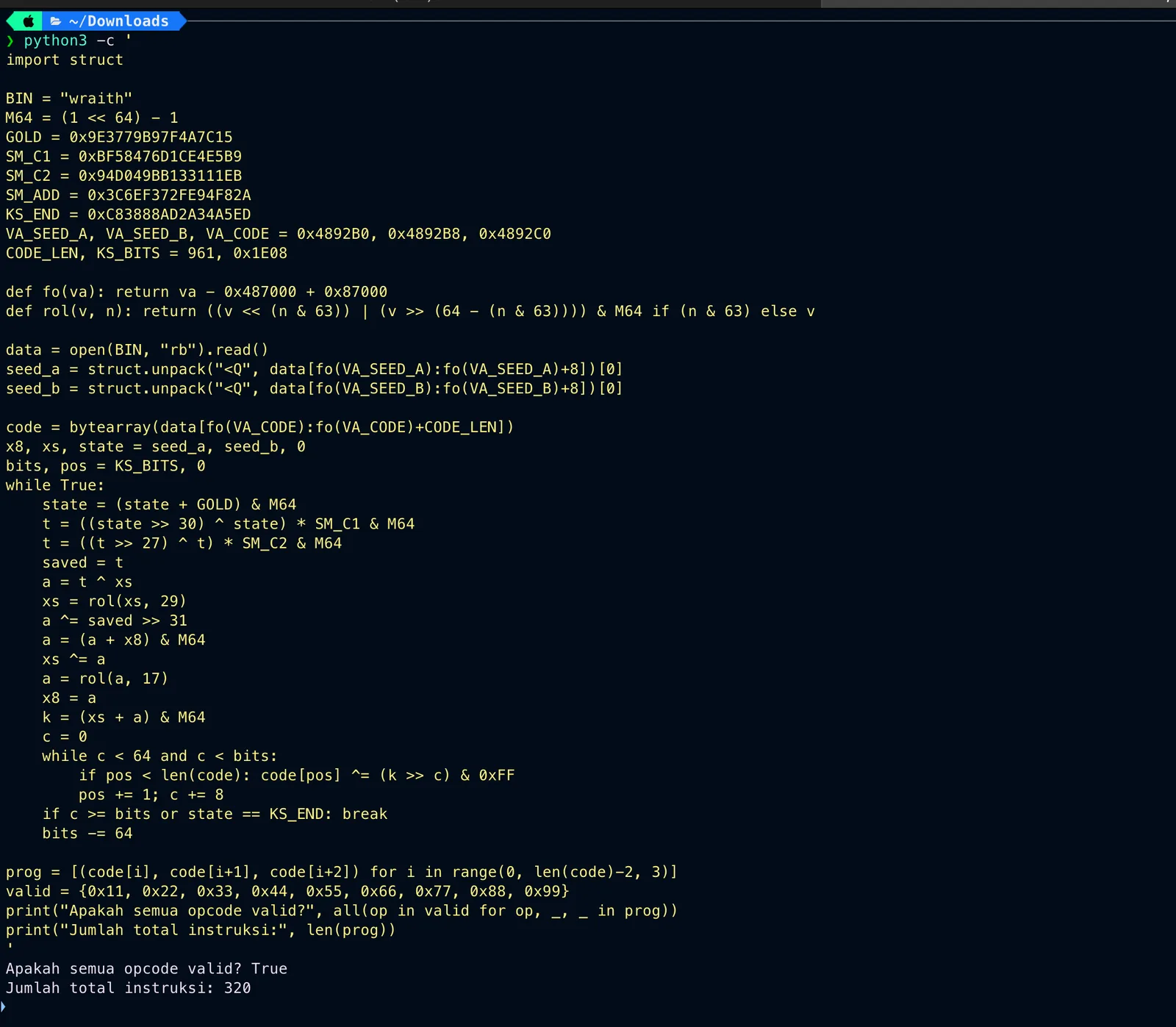 Validasi opcode setelah dekripsi keystream