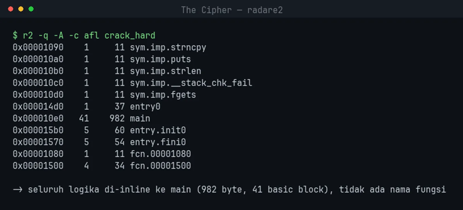 Radare2 The Cipher