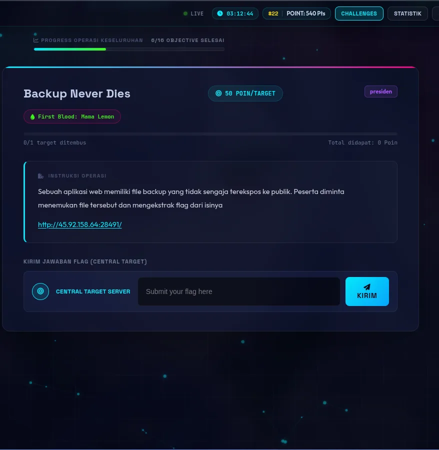 Challenge Backup Never Dies